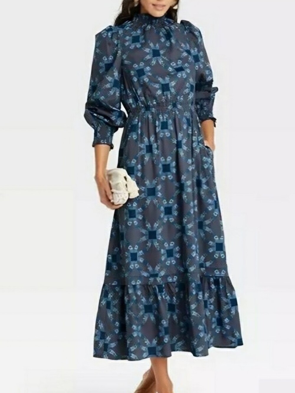 Xl Target Brand Long Sleeve Blue Patterned Maxi Dress Modest Cottagecore Prairie
